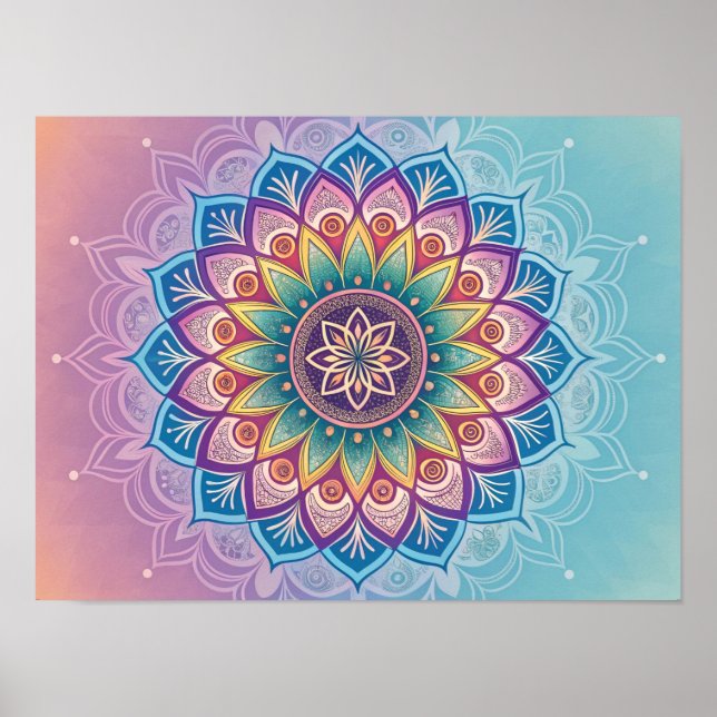 Poster Serene Mandala : Un Pastel Kaleidoscope (Devant)