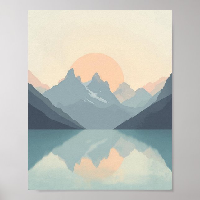 Poster Serene Minimalist Mountain Sunset (Devant)