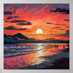Poster Serene Sunset Beach : Ph Abstrait inspiré du Japon