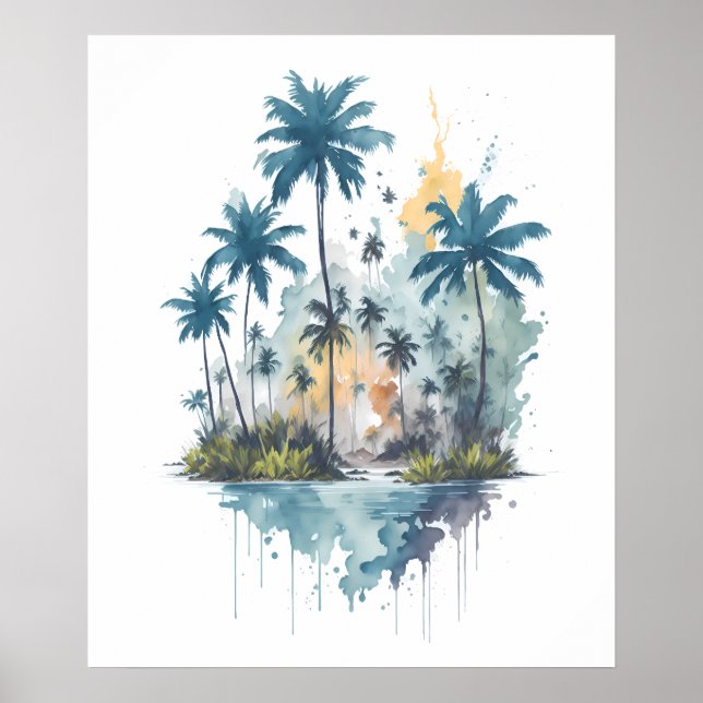 Poster Serene Tropical Waters aquarelle peinture (Devant)