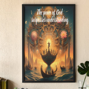 Poster Serene Voyage : Débarquement en bateau sur l'eau