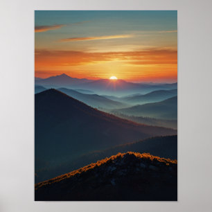 Poster Serene Watercolor Mountain Landcape Art Imprimer