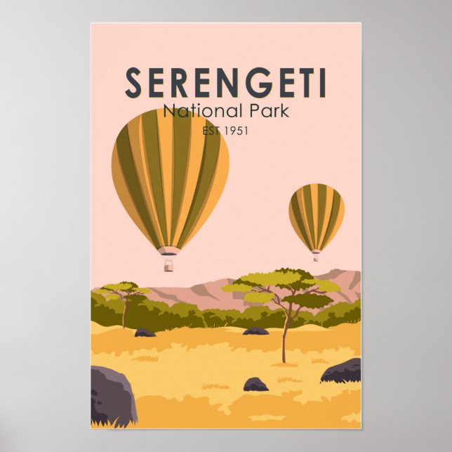 Poster Serengeti National Park Tanzania Hot Air Balloon (Devant)