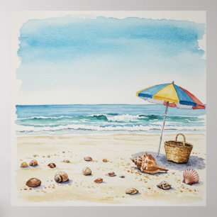 Poster Sérénité balnéaire : Watercolor Beach Bliss