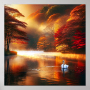 Poster Sérénité d'automne avec cygne - Nature paisible