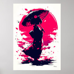 Poster Sérénité de geisha – Élégance dans la brise de sak