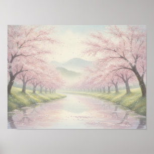 Poster Sérénité du jardin de cerisiers en fleurs