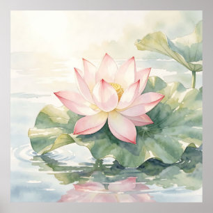 Poster Sérénité du lotus rose aquarelle