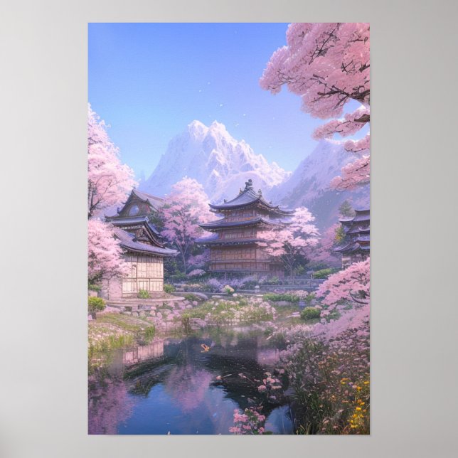 Poster Sérénité en Pink, Cherry Blossom River (Devant)