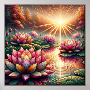 Poster Sérénité lumineuse : Les fleurs de lotus à l'aube
