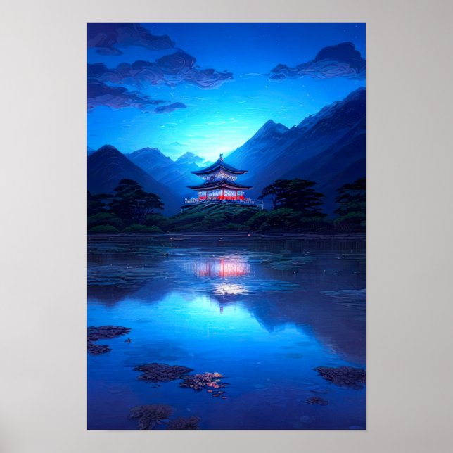 Poster Sérénité Lune, Temple Mur Blanc (Devant)
