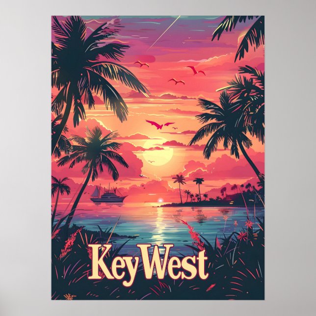 Poster Sérénité occidentale clé : coucher de soleil tropi (Devant)