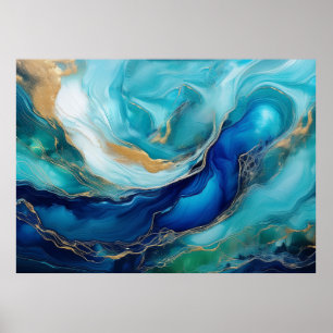 Poster Sérénité sarcelle Cobalt et Abstraction océanique