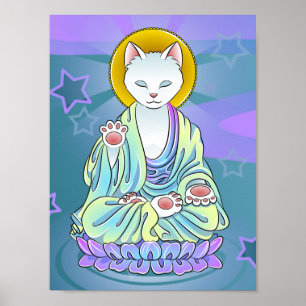 Poster Serenity Meow Chat Bouddha Zen