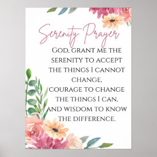 Poster Serenity Prayer Print with Watercolor Flowers