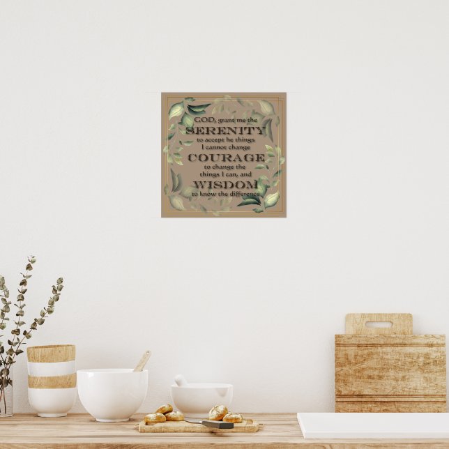 Poster Serenity Prière Green Feuille Gold Frame (Cuisine)