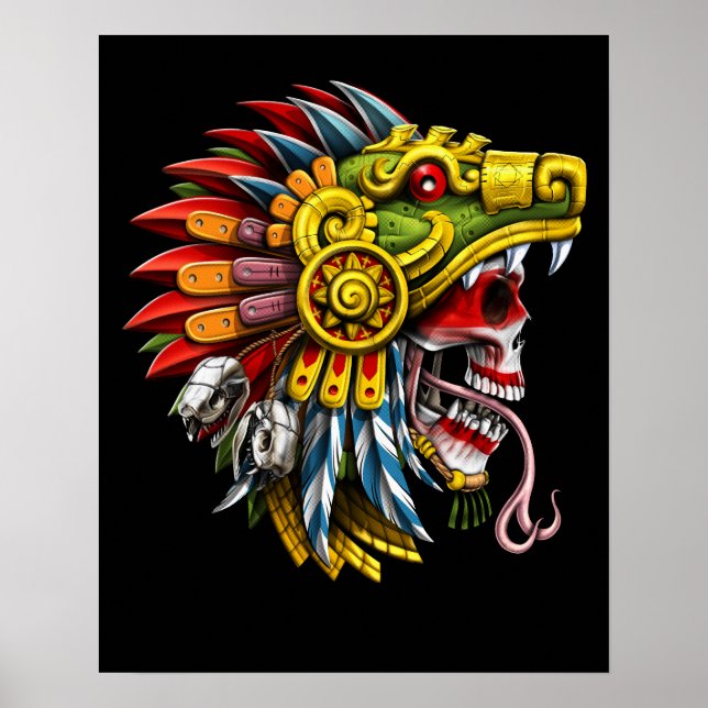 Poster Serpent Aztèque Serpent Guerrier du crâne (Devant)