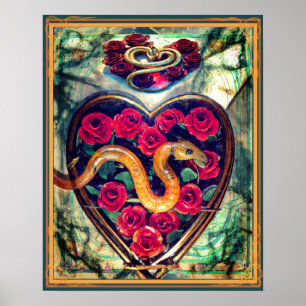 Poster Serpent, coeur et Rose