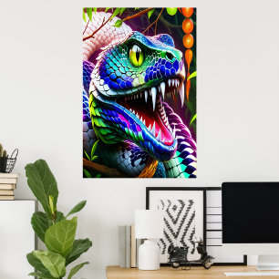 Poster Serpent de Cobra aux écailles turquoise et bleue v