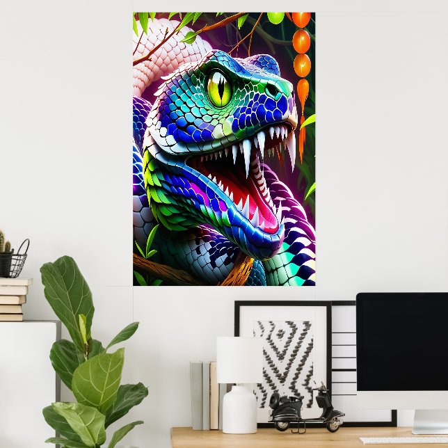 Poster Serpent de Cobra aux écailles turquoise et bleue v (Bureau à domicile)