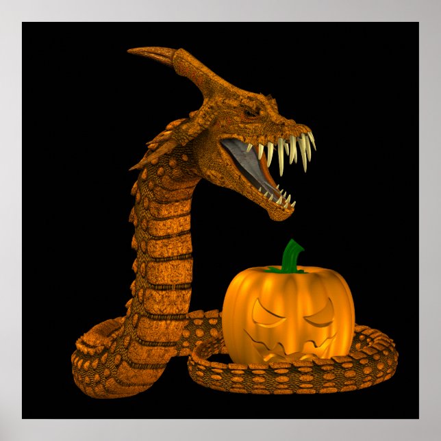 Poster Serpent D'Effroi Protégeant Un Citrouille (Devant)