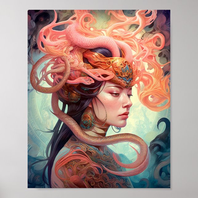 Poster Serpent Hair Lady Imaginaire Art (Devant)