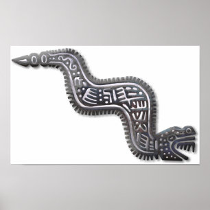 Poster Serpent Maya - Noir et Argent