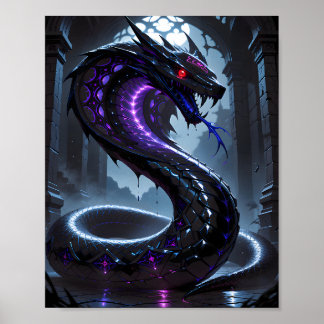 Poster Serpent Noir Gothique Néon Violet Brillant Fantast