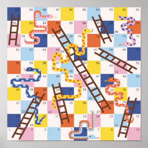 Poster Serpents et échelles jeu de société enfants