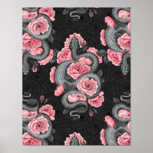Poster Serpents et roses de pêche