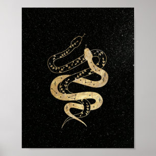 Poster Serpents mystiques en or Noir Étoiles Arrière - pl