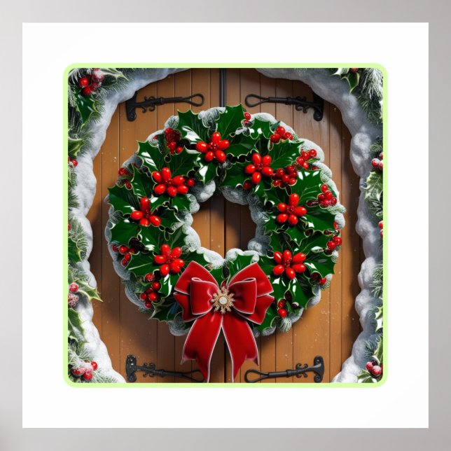 Poster Serre de Noël festive à la porte en bois (Devant)