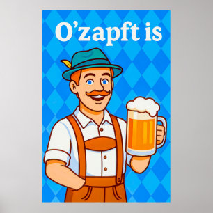 Poster Serveur de dessin animé en Lederhosen avec de la b