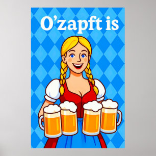 Poster Serveuse bavaroise avec chopes de bière dessin ani
