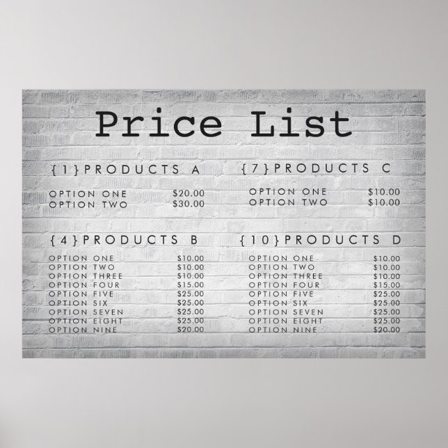 Poster Service de mur de briques Menu Prix personnalisé i (Devant)