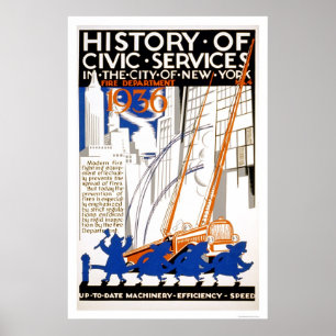 Poster Service d'incendie Camion NYC 1936 WPA