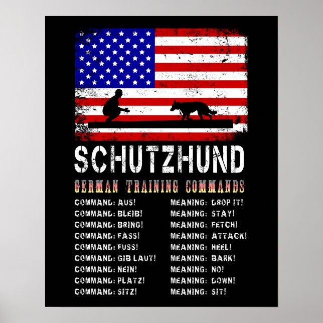 Poster Service Dog Schutzhund Commandes d'entraînement al (Devant)