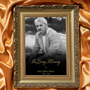 Poster Service Funèbre Photo NB Doré En Souvenir Affectue