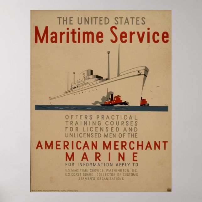 Poster Service Maritime Grand Navire Avec Tubercules WPA (Devant)