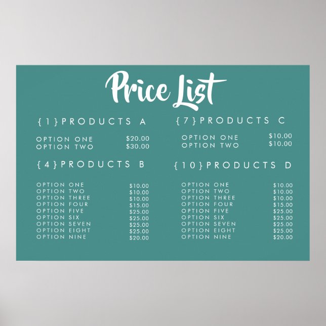 Poster Service Price Menu Custom Prinster (Devant)