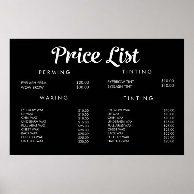 Poster Service Price Menu Custom Prinster (Devant)