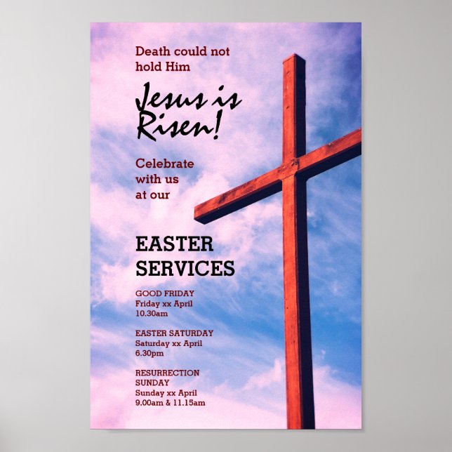 Poster SERVICES DE L'ÉGLISE DE PÂQUES Jésus Est ressuscit (Devant)