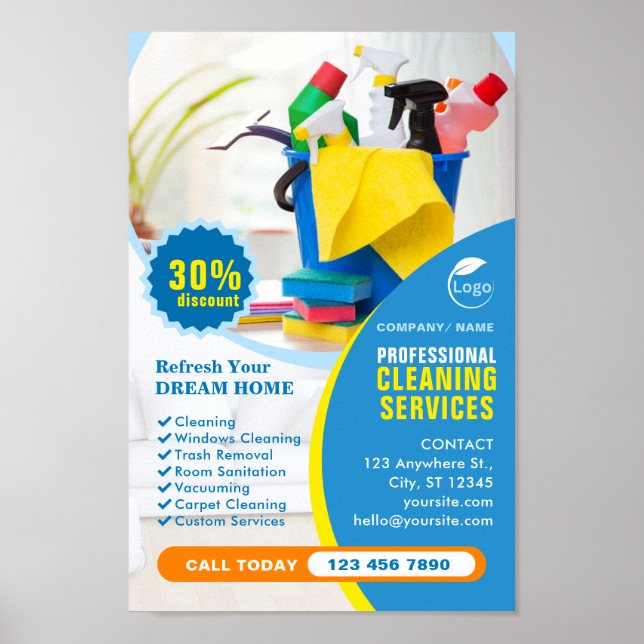 Poster Services de nettoyage professionnels personnalisés (Devant)