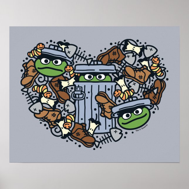 Poster Sésame Sésame | Oscar the Grouch Doodle Heart (Devant)