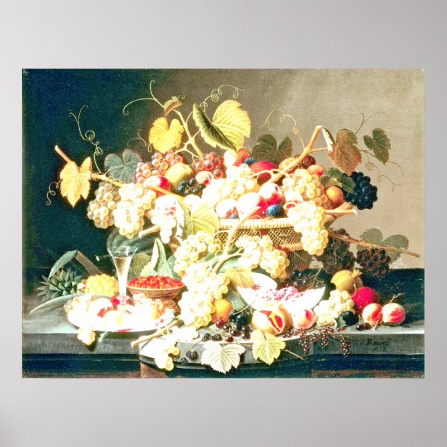 Poster Severin Roesen - Vie continue avec des fruits (Devant)