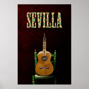 Poster SEVILLA. Guitarra flamenca con Giralda de Sevilla.
