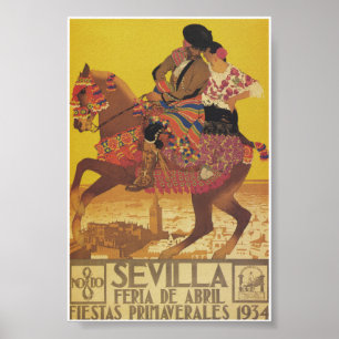 Poster Séville Espagne 1934 Avril Foire Vintage voyage