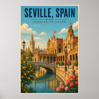 Séville Espagne Illustration Voyage Art Vintage