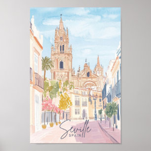 Poster Séville Espagne Peinture Gouache Illustration Voya