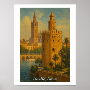 Poster Séville vintage Espagne Voyage Giralda & Torre Oro